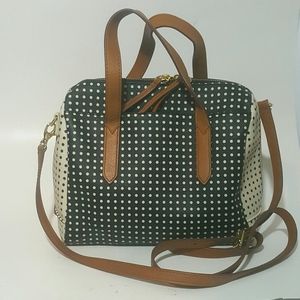 Fossil Polka-dot zipup black and white handbag
